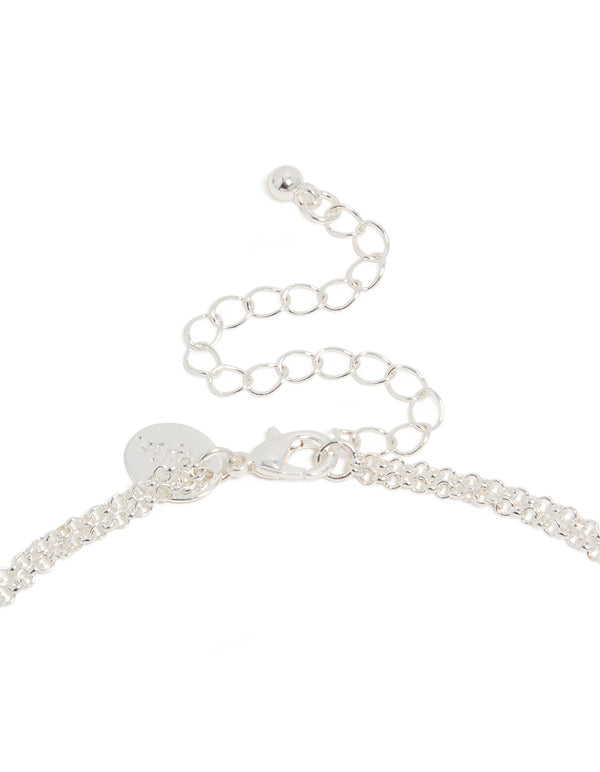 Silver Plated Cubic Zirconia Layered Cross Pendant Necklace