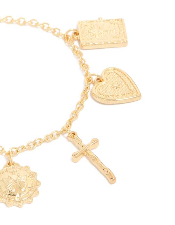 Gold Plated Angel & Cross Charms Bracelet
