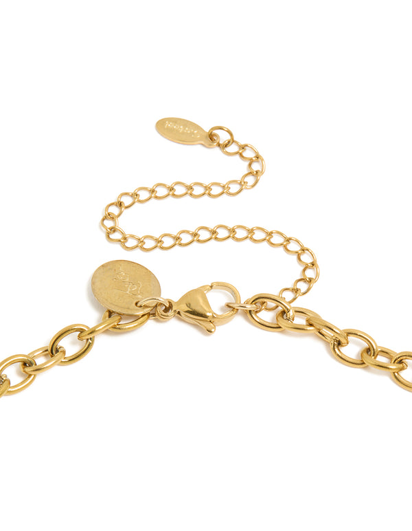 Waterproof Gold Plated Stainless Steel Evil Eye & Turquoise Semi Precious Stone Charm Necklace