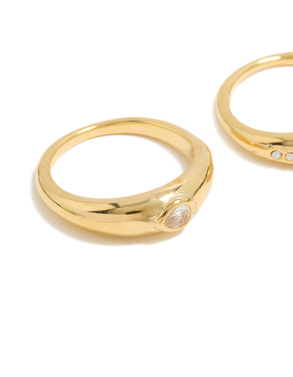 Featuring waterproof gold plated stainless steel with bezel set cubic zirconia and crystal accents in a statement 2-pack close up view
