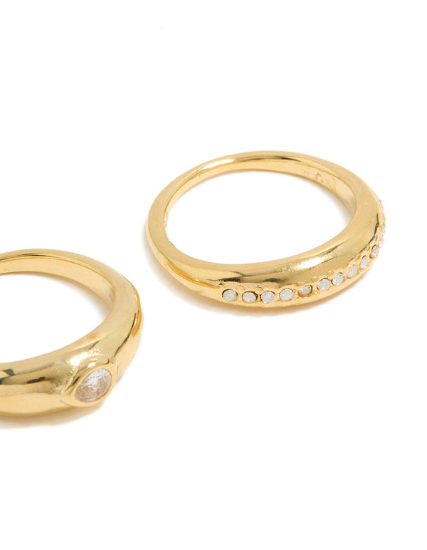Featuring waterproof gold plated stainless steel with bezel set cubic zirconia and crystal accents in a statement 2-pack close up view