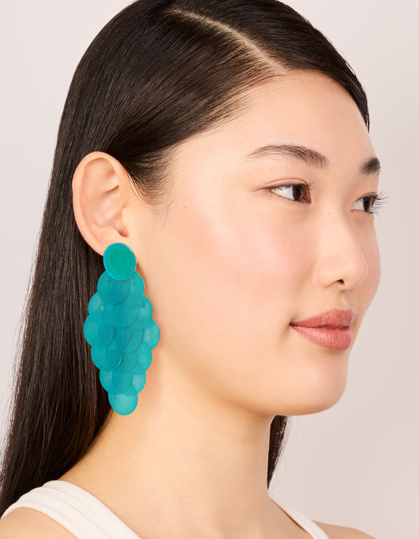 Aqua Blue Shell Effect Disc Drop Earrings