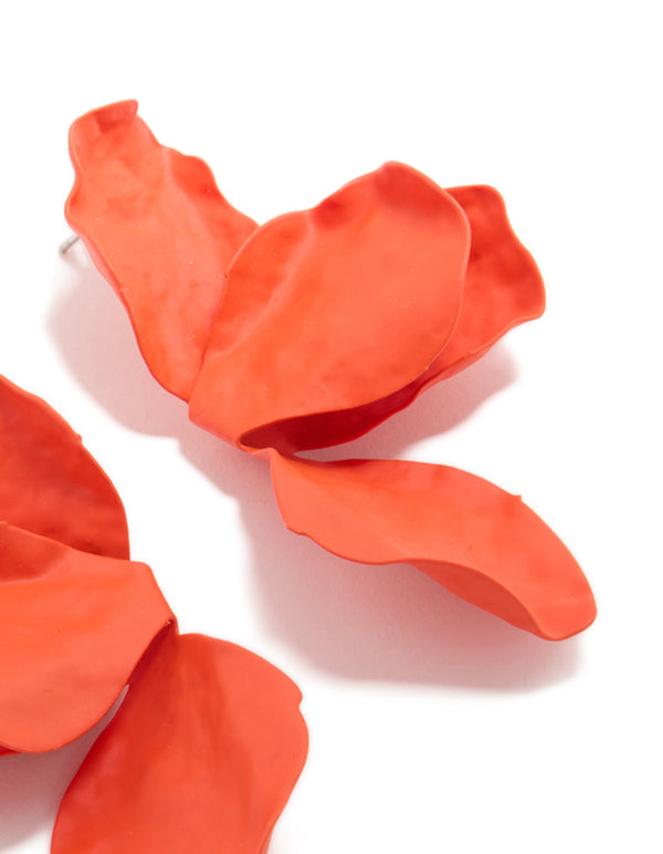 Orange Coated Metal Flower Petal Drop Earrings