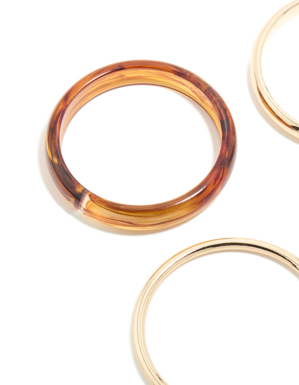 Gold, Brown & Blue Acrylic Bangles 4-Pack