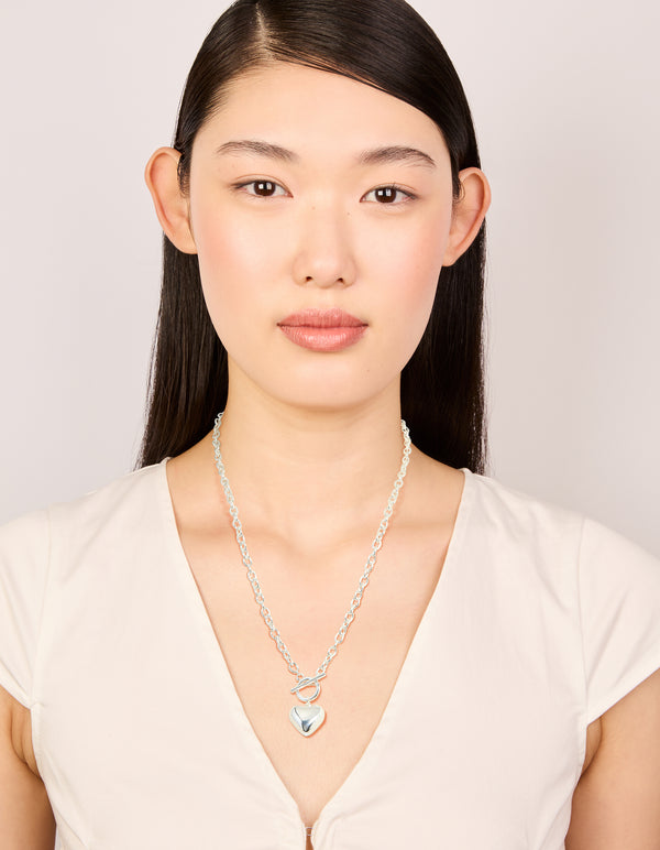 Silver Plated Heart Charm Fob Necklace
