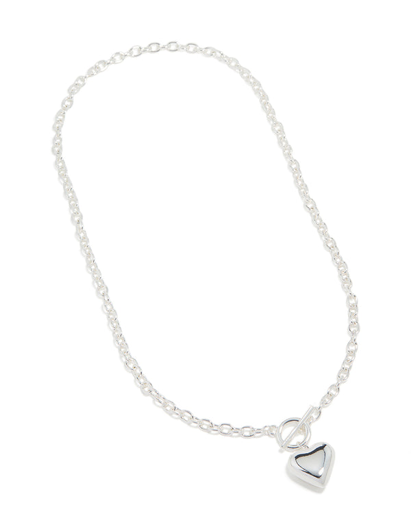 Silver Plated Heart Charm Fob Necklace