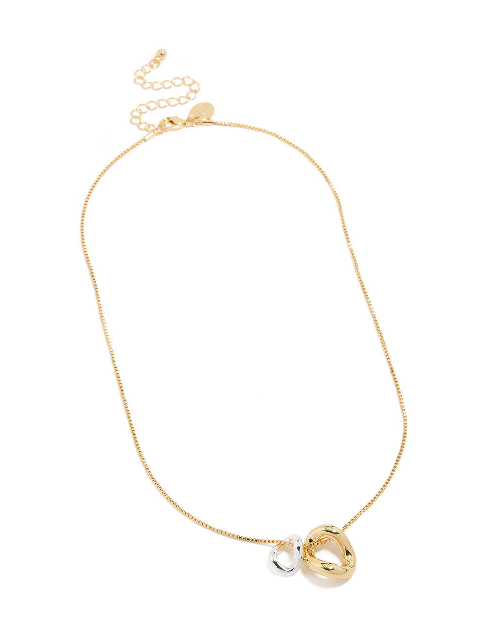 Stunning mixed metal small swirl pendant necklace in gold and silver plated materials front view