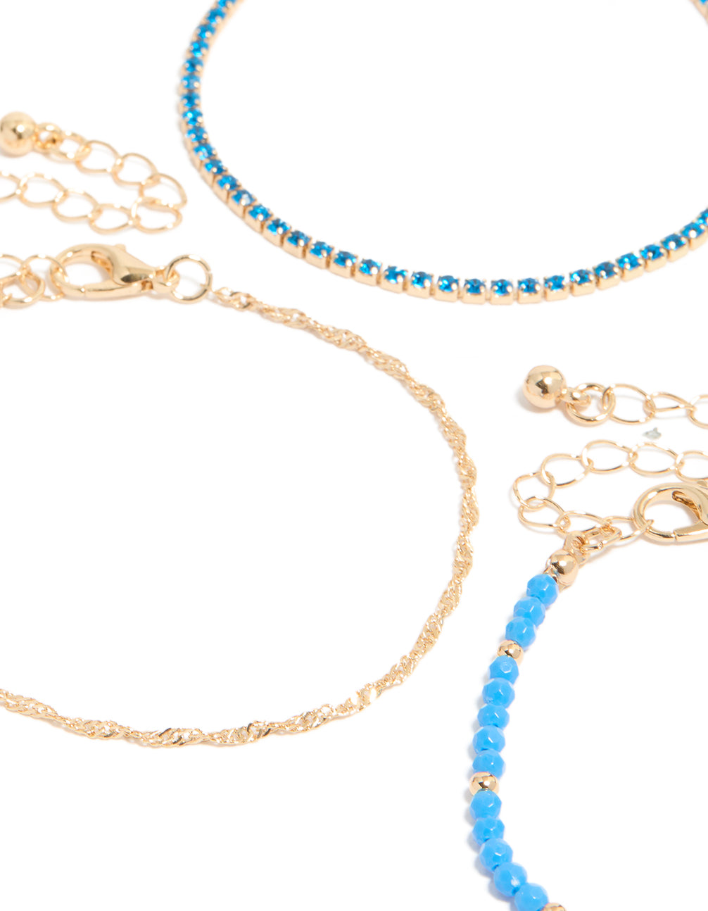 Explore the beaded bracelets 4-pack with evil-eye accents, crafted from cord in gold close up view