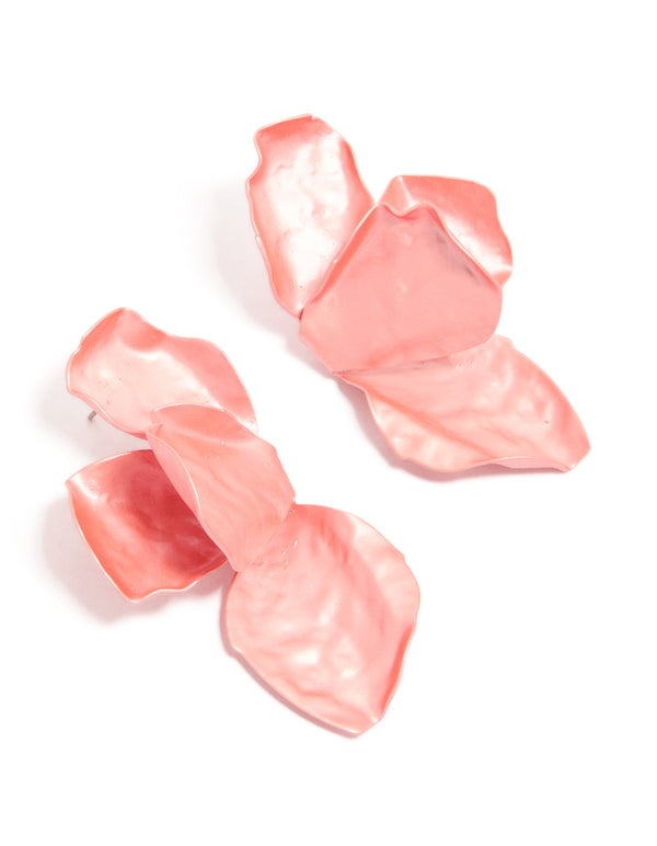 Light Pink Coated Metal Flower Petal Drop Earrings