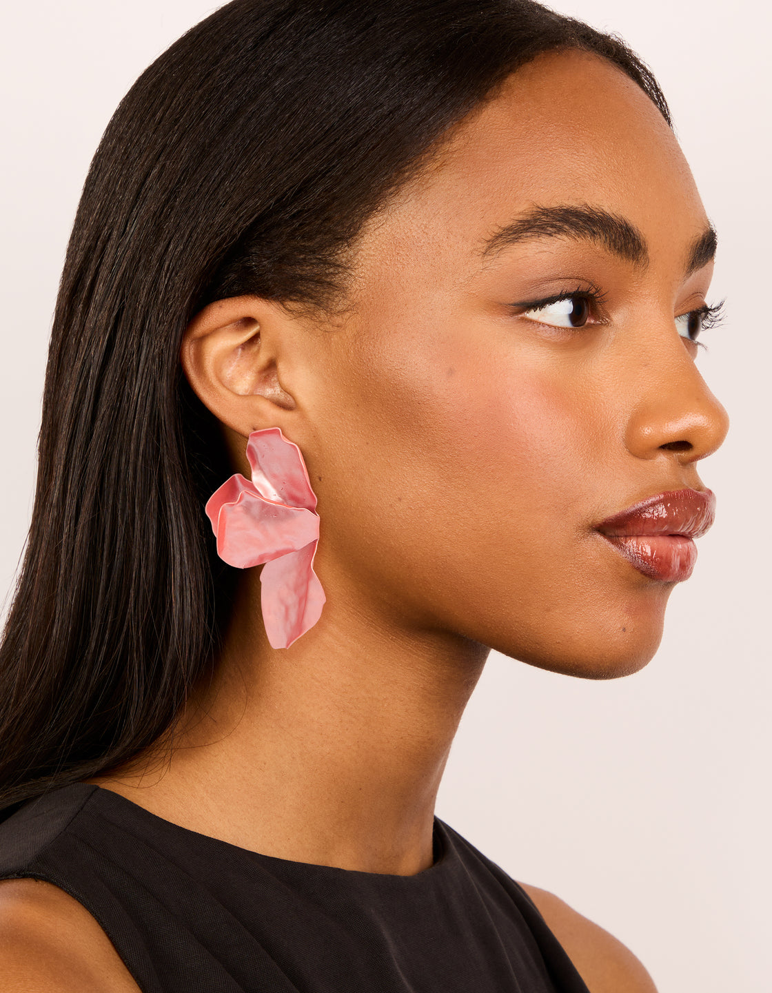 Light Pink Coated Metal Flower Petal Drop Earrings