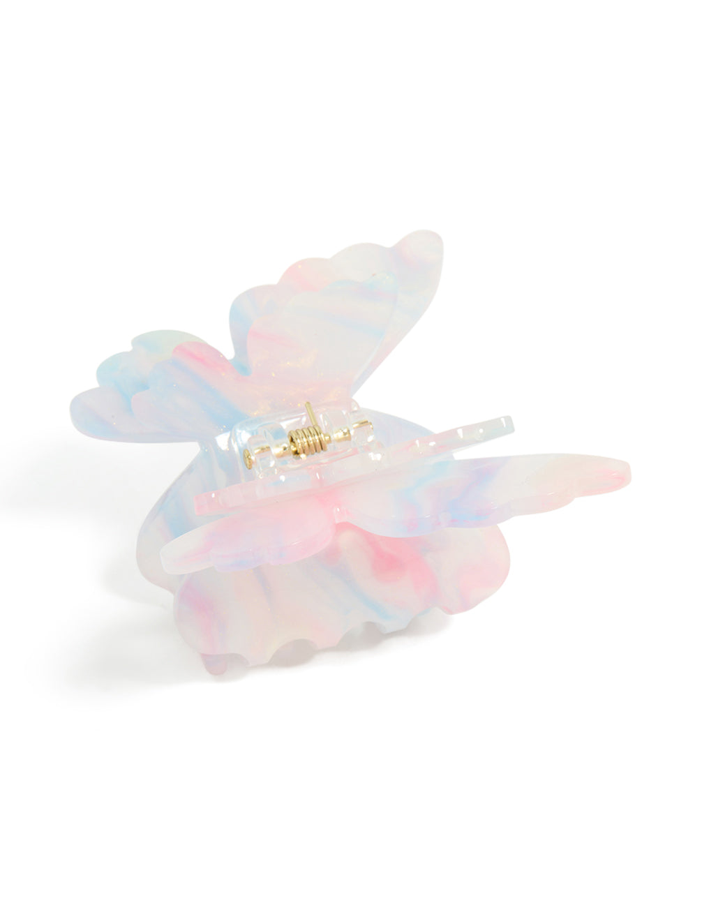 Featuring kids pink blue white ombre acrylic double butterfly claw clip with glitter side view