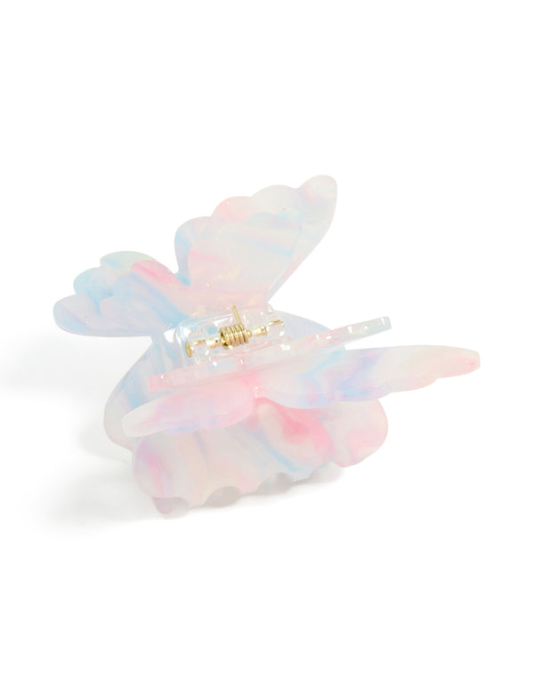 Featuring kids pink blue white ombre acrylic double butterfly claw clip with glitter side view