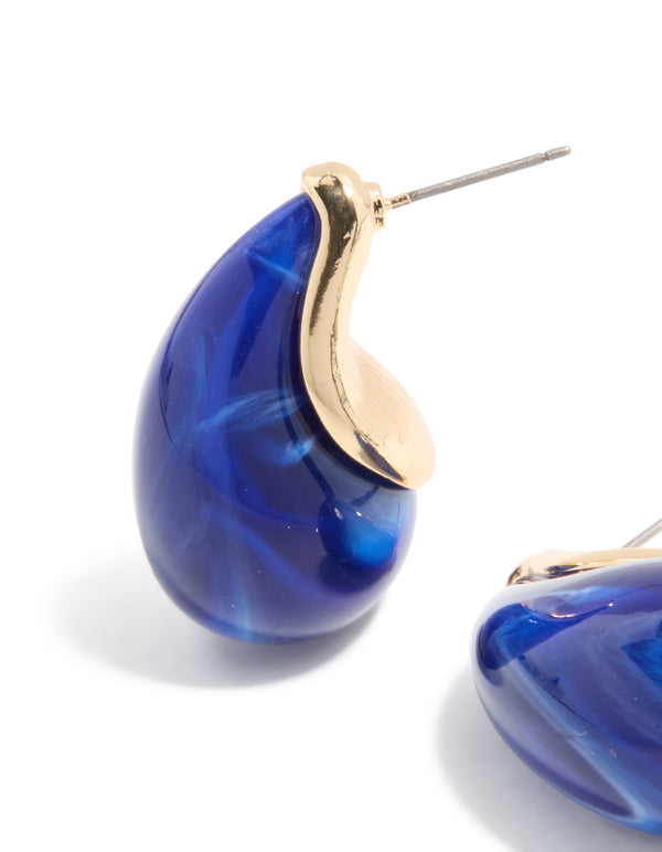 Gold Lovely Blue Pear Drop Earrings