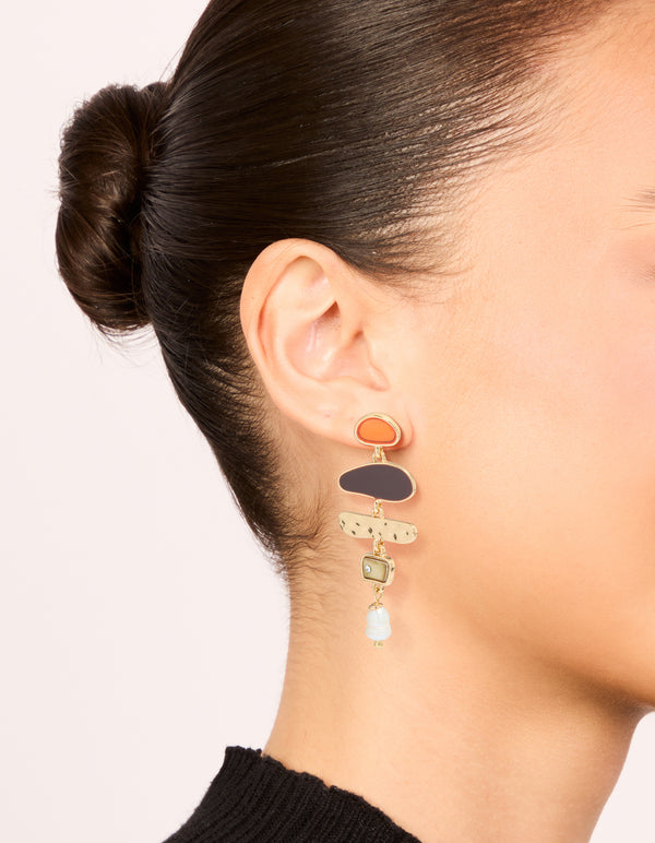 Gold Genuine Shell & Pearl Mismatched Drop Earrings