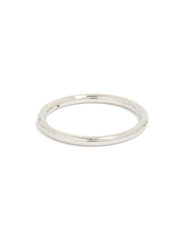 Highlighting statement chunky surgical steel sleeper hoop earrings in silver post detail view