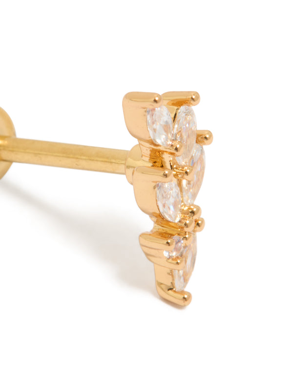 Featuring five leaf crawler stud in gold plated surgical steel with flat back close up view