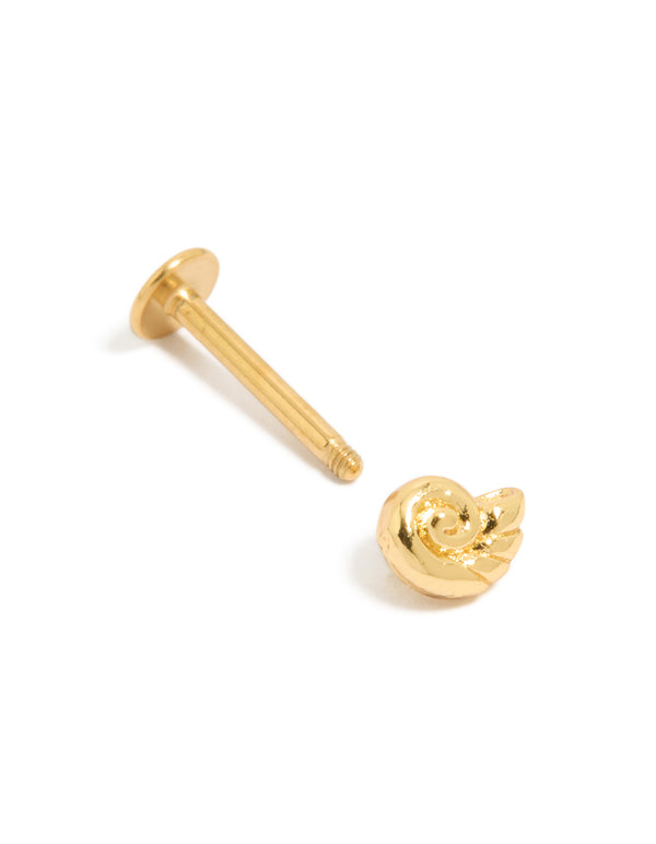 Gold Plated Surgical Steel Sundial Shell Single Flat Back Stud