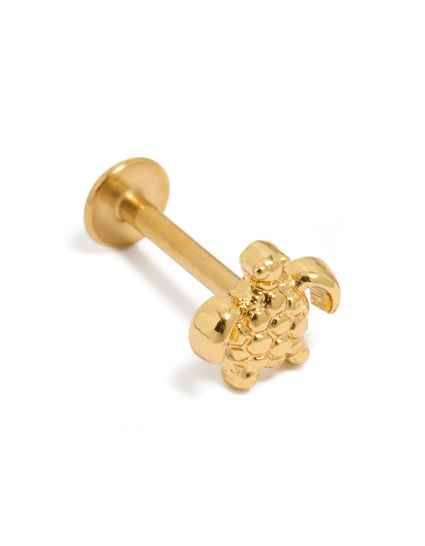 Gold Plated Surgical Steel Turtle Single Flat Back Stud