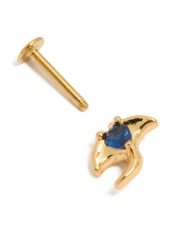 Gold Plated Surgical Steel Cubic Zirconia Stingray Single Flat Back Stud