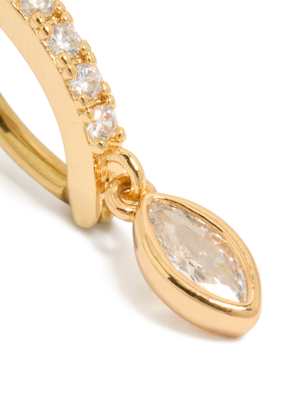 Featuring a bar charm with cubic zirconia in surgical steel crafted from gold plated material detail view