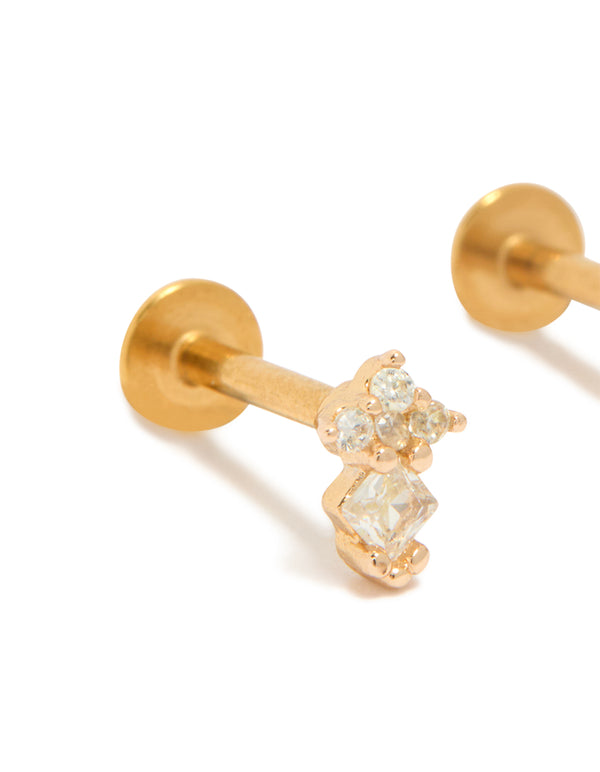 Kids Gold Plated Surgical Steel Cubic Zirconia Mini Diamond Flat Back Studs
