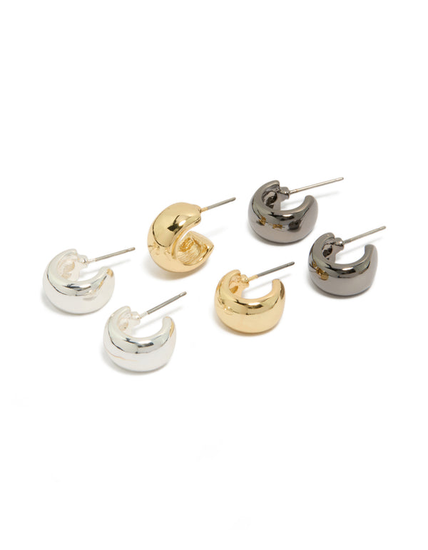 Mixed Metal Plated Small Round Open Hoop Earrings 3-Pack