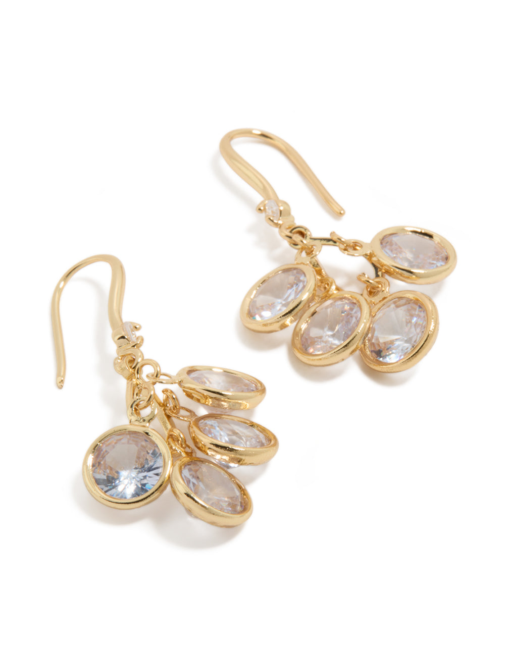 Showcasing gold plated cubic zirconia cluster drop hook earrings front view