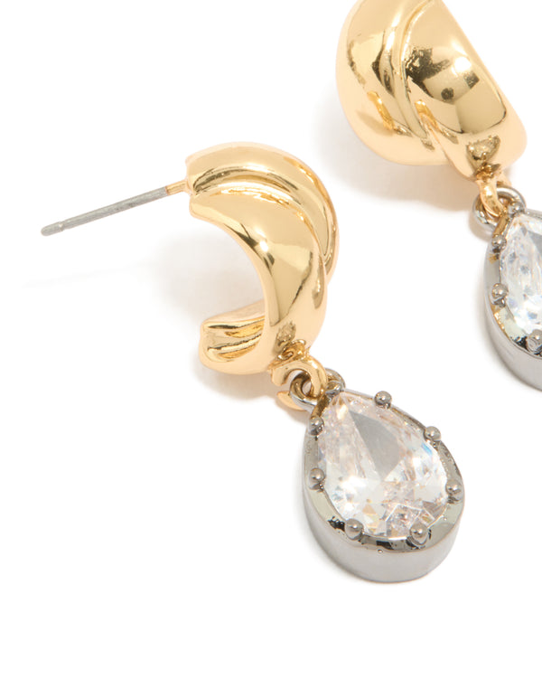 Mixed Metal Plated Cubic Zirconia Knot Teardrop Earrings