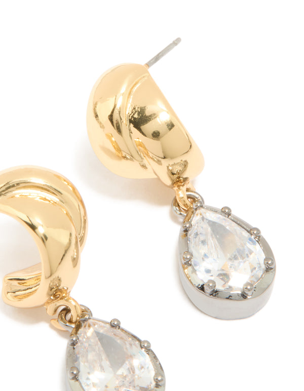 Mixed Metal Plated Cubic Zirconia Knot Teardrop Earrings
