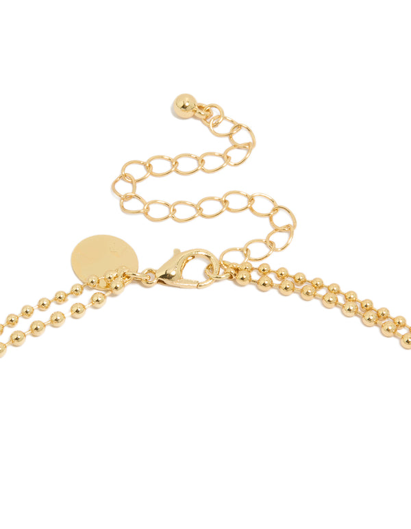 Gold Plated Cubic Zirconia Teardrop Pendant & Ball Layered Necklace