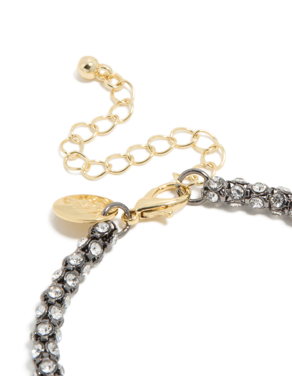Mixed Metal Plated Diamante Fireball Chain Bracelet