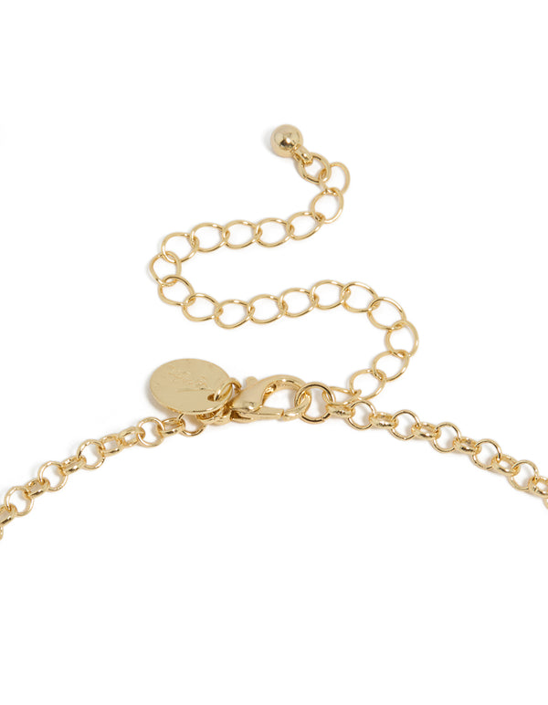 Gold Plated Diamante Disc & Red Heart Charm Necklace