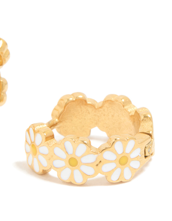 Kids Gold Plated Surgical Steel Enamel Daisy Hoop Earrings
