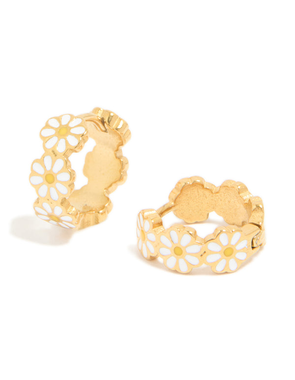 Kids Gold Plated Surgical Steel Enamel Daisy Hoop Earrings