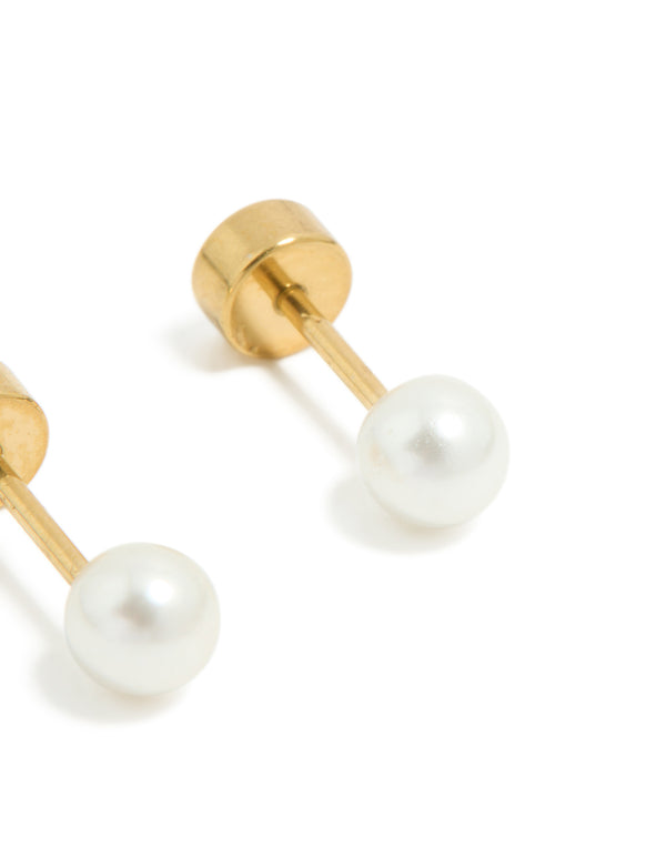 Designed with white pearl and gold surgical steel flat back closure post detail view