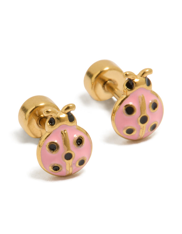 Gold Plated Surgical Steel Ladybug Flat Back Studs