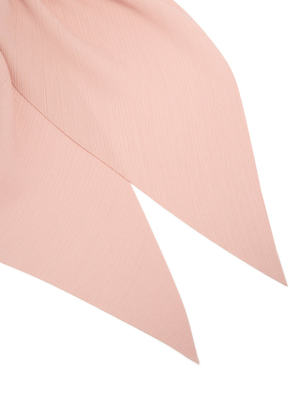Featuring a peach pink diamante long scarf scrunchie in solid light pink with silver detail view