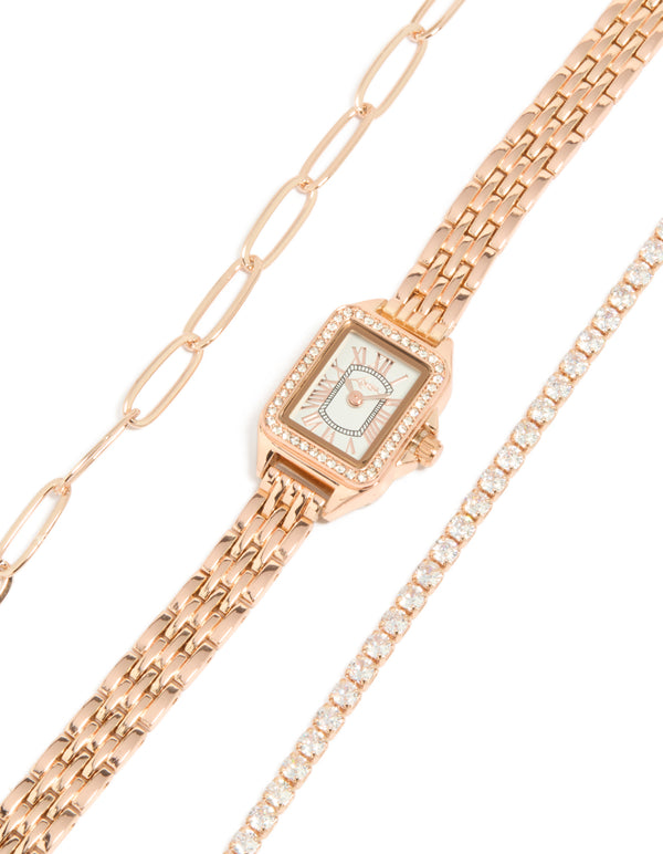 Rose Gold Plated Mini Vintage Watch & Bracelets Pack