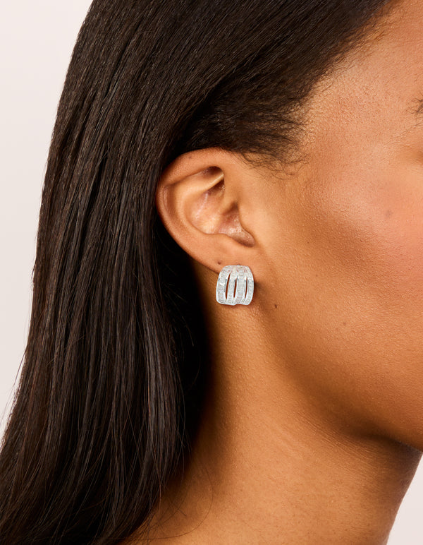 Silver Plated Cubic Zirconia 4 Layered Huggie Earrings