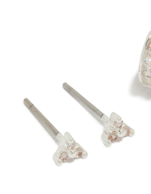 Silver Plated Cubic Zirconia Trio Stud & Huggie Earrings 2-Pack