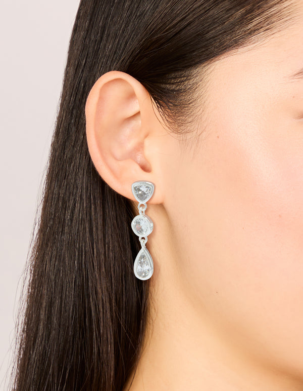 Silver Plated Cubic Zirconia Organic Circles Triple Drop Earrings