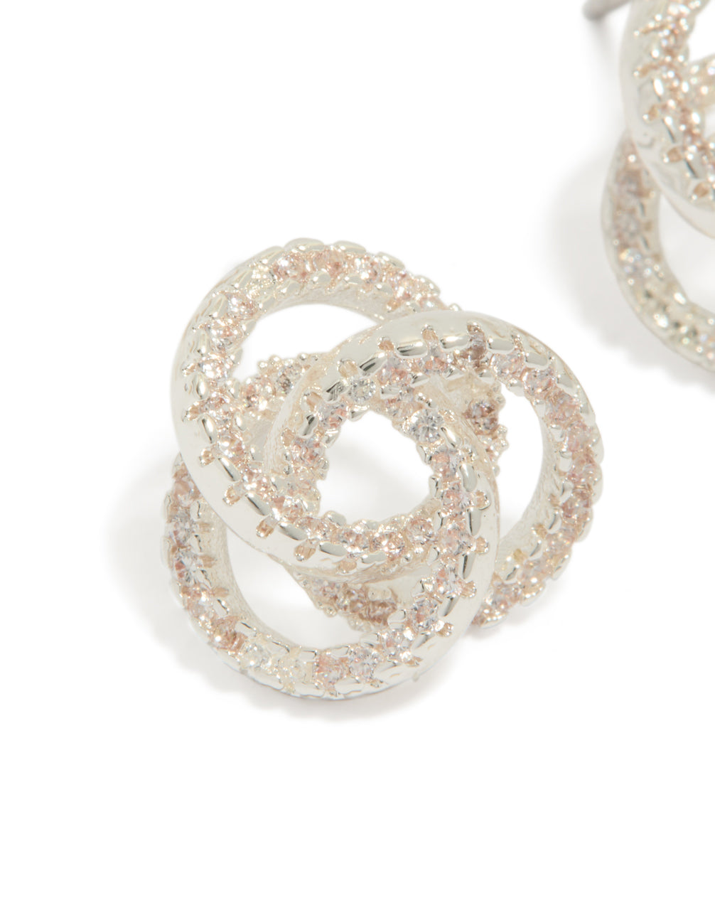 Displaying silver plated cubic zirconia Milky Way earrings close up view