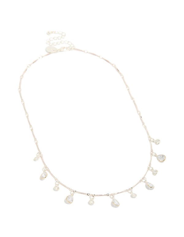 Silver Plated Cubic Zirconia Teardrop Charms Necklace