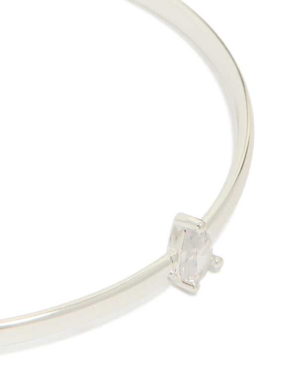 Silver Plated Rectangular & Teardrop Cubic Zirconia Bangles 2-Pack