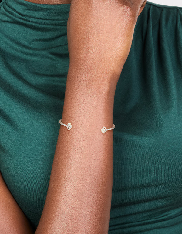 Silver Plated Cubic Zirconia Flower Wrist Cuff