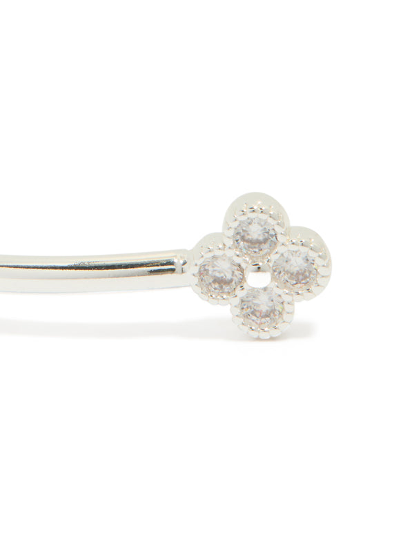 Silver Plated Cubic Zirconia Flower Wrist Cuff