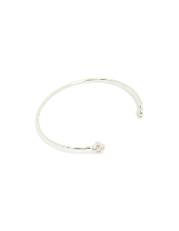 Silver Plated Cubic Zirconia Flower Wrist Cuff