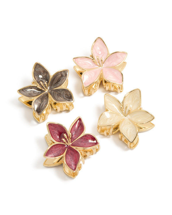 Gold Pink & Burgundy Enamel Frangipani Claw Clips 4-Pack