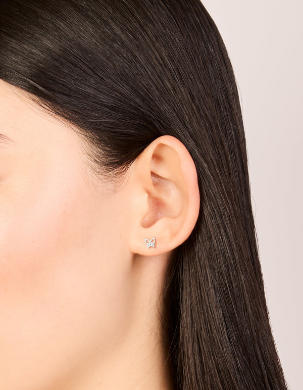 Waterproof Stainless Steel Diamante Butterfly Stud Earrings