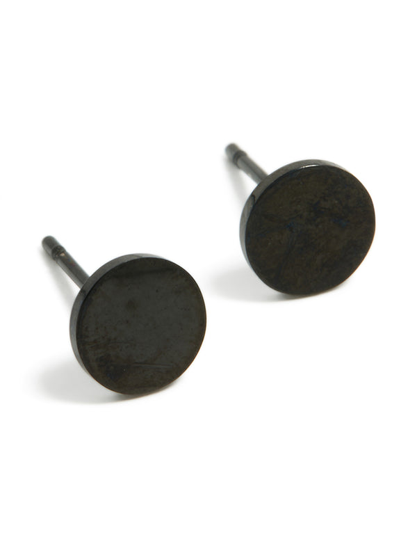 Waterproof Black Coated Metal Stainless Steel Disc Stud Earrings 6 MM